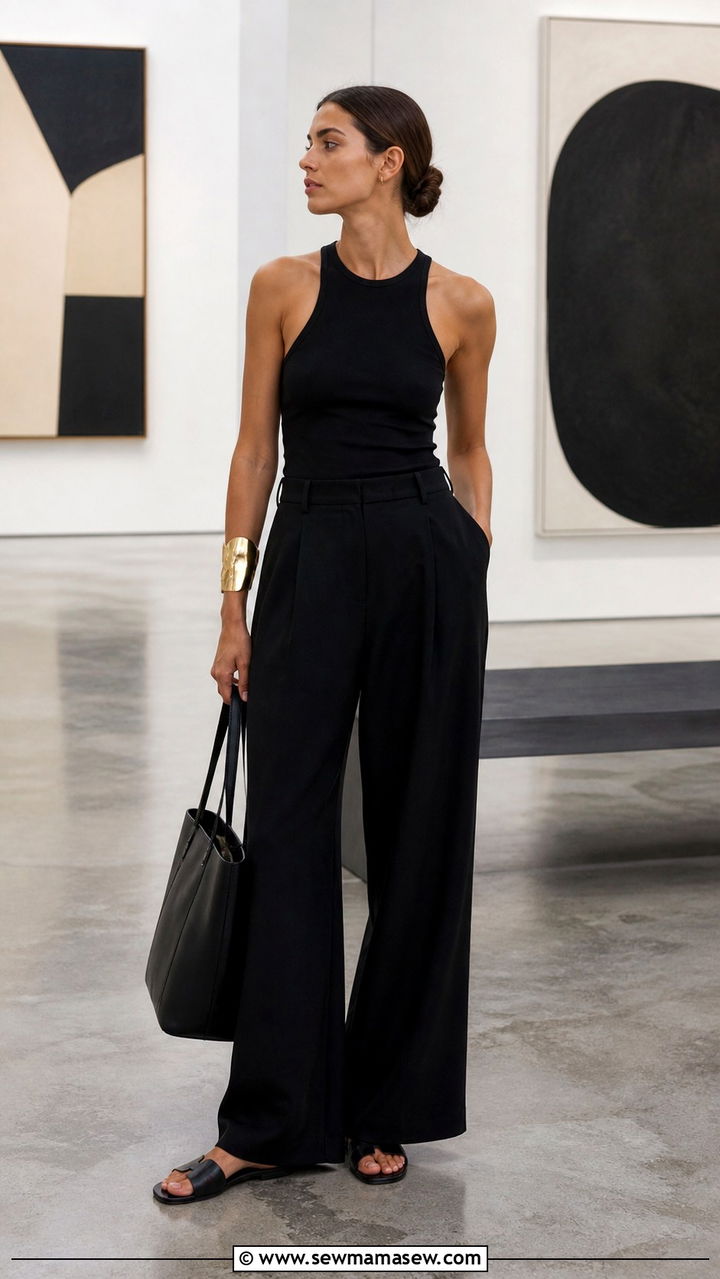 High neck tank and wide leg trousers Lisbon minimalist outfit - 40 Lisbon outfit ideas
