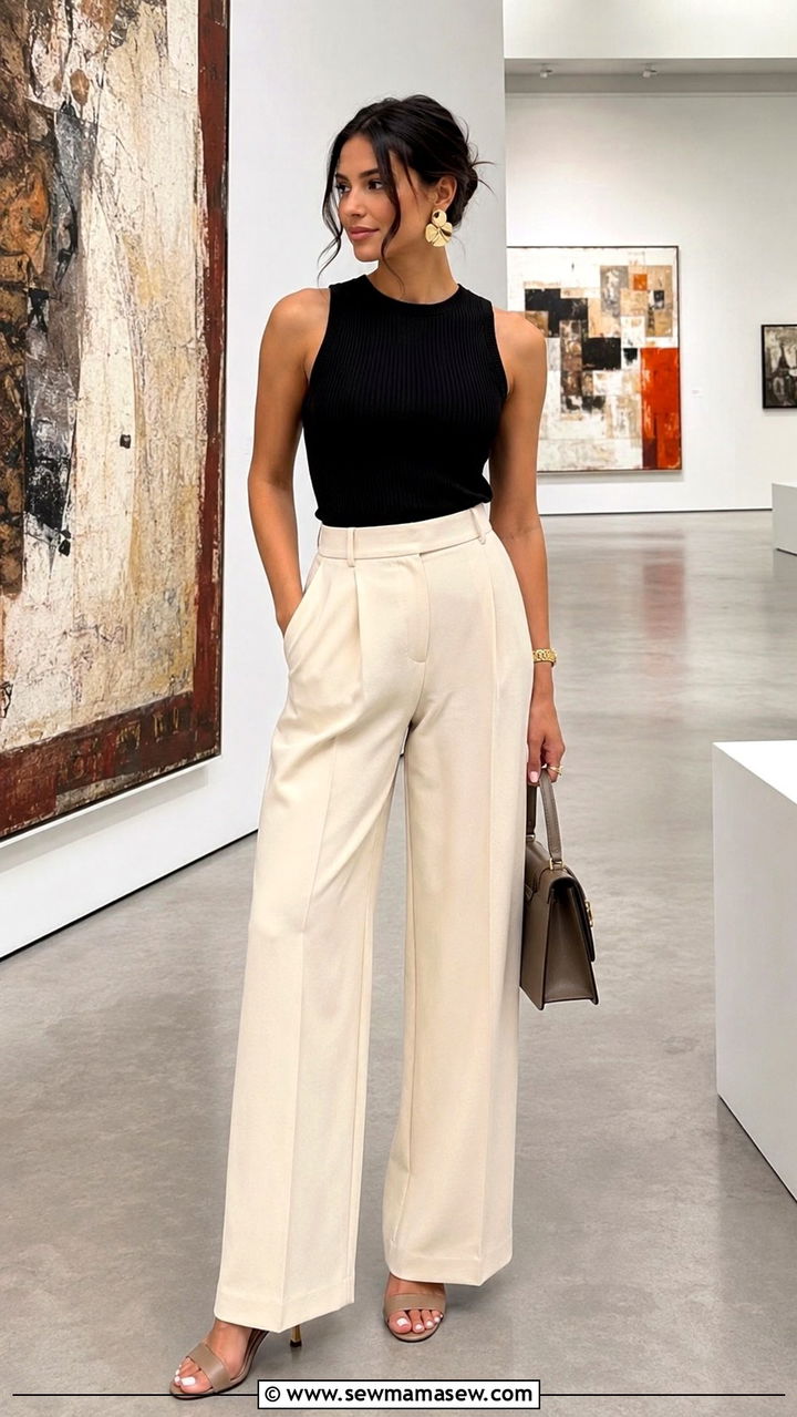High waist trousers and sleeveless top graduation dinner outfit - 30 Graduation dinner outfit ideas