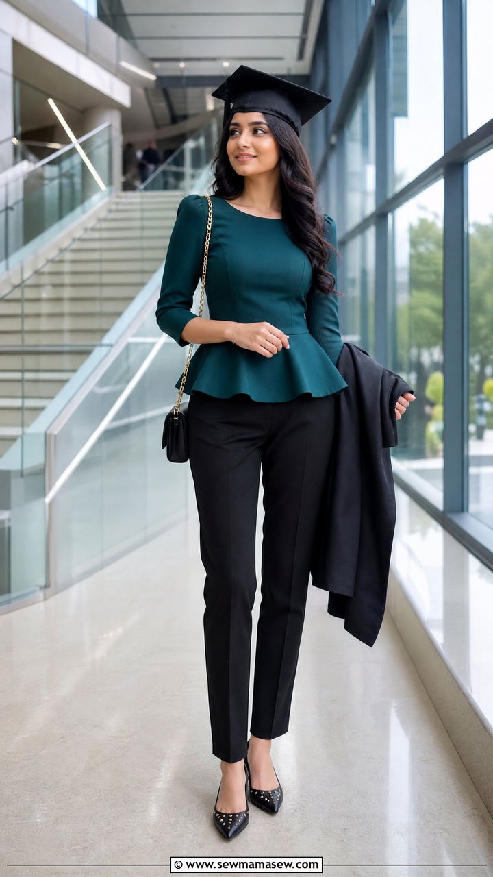 High waist trousers and structured peplum top - 30 Engineering graduation outfit ideas