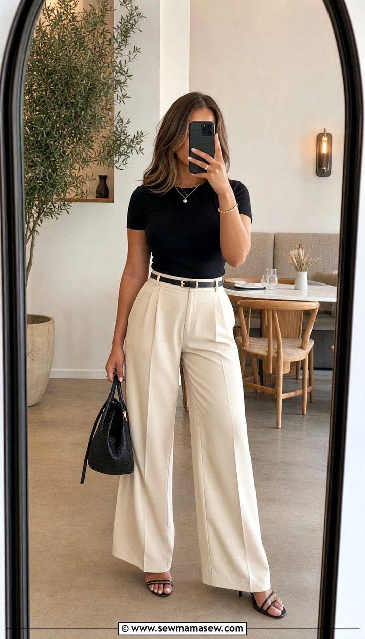 High waist wide leg trousers with fitted top - 35 Brunch outfits for midsize women