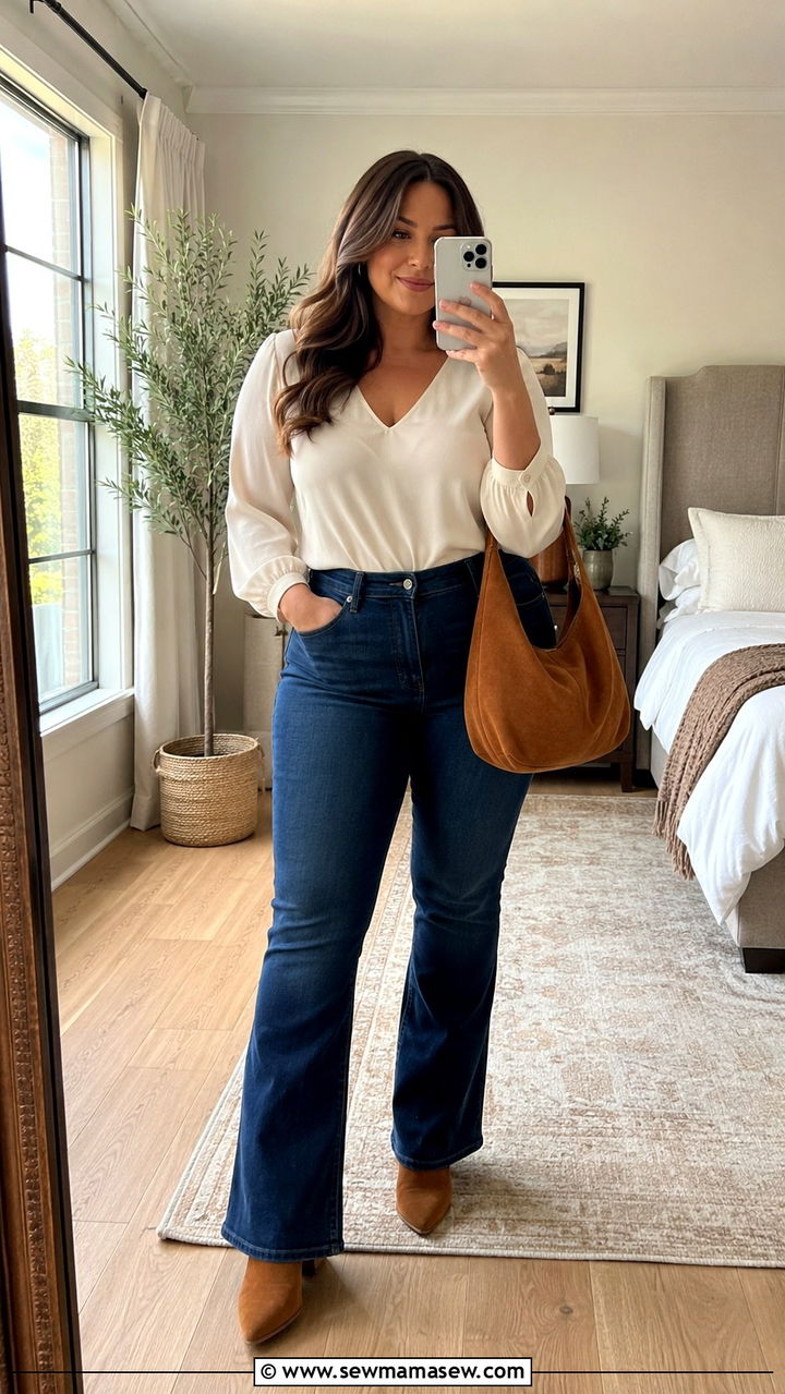 High waisted bootcut jeans outfit - 25 Outfit ideas for thick thighs