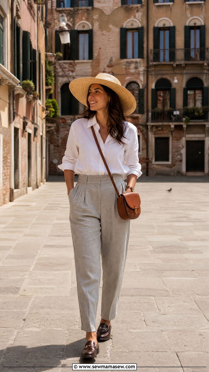 High waisted tailored trousers with breathable blouse Venice - 40 What to wear in Venice