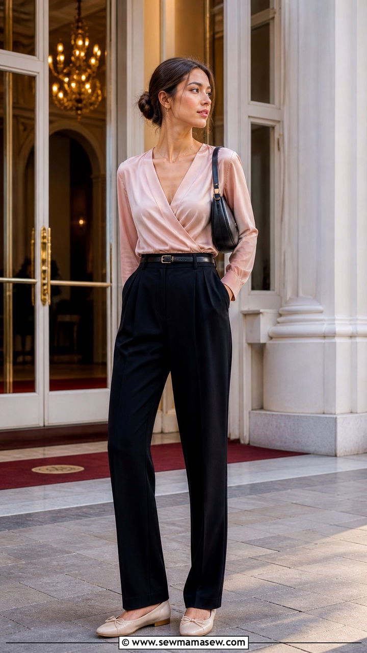 High waisted trousers and a wrap top - 20 Ballet recital outfit ideas