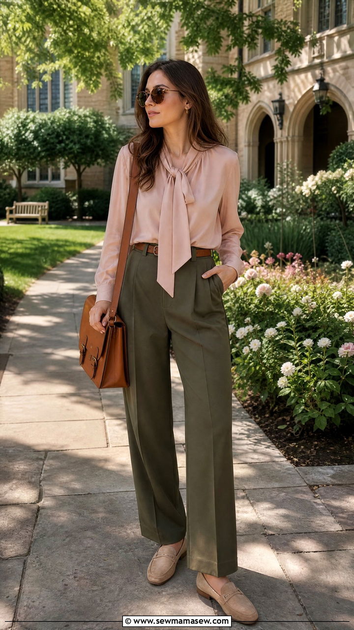 High waisted trousers and silk blouse dark academia outfit - 30 Dark academia summer outfits