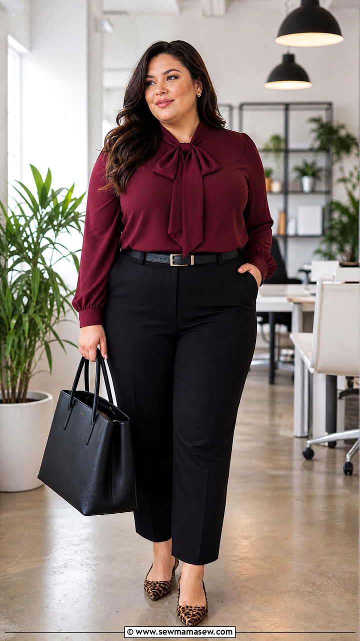 High waisted trousers and statement blouse outfit - 25 Interview outfit ideas plus size