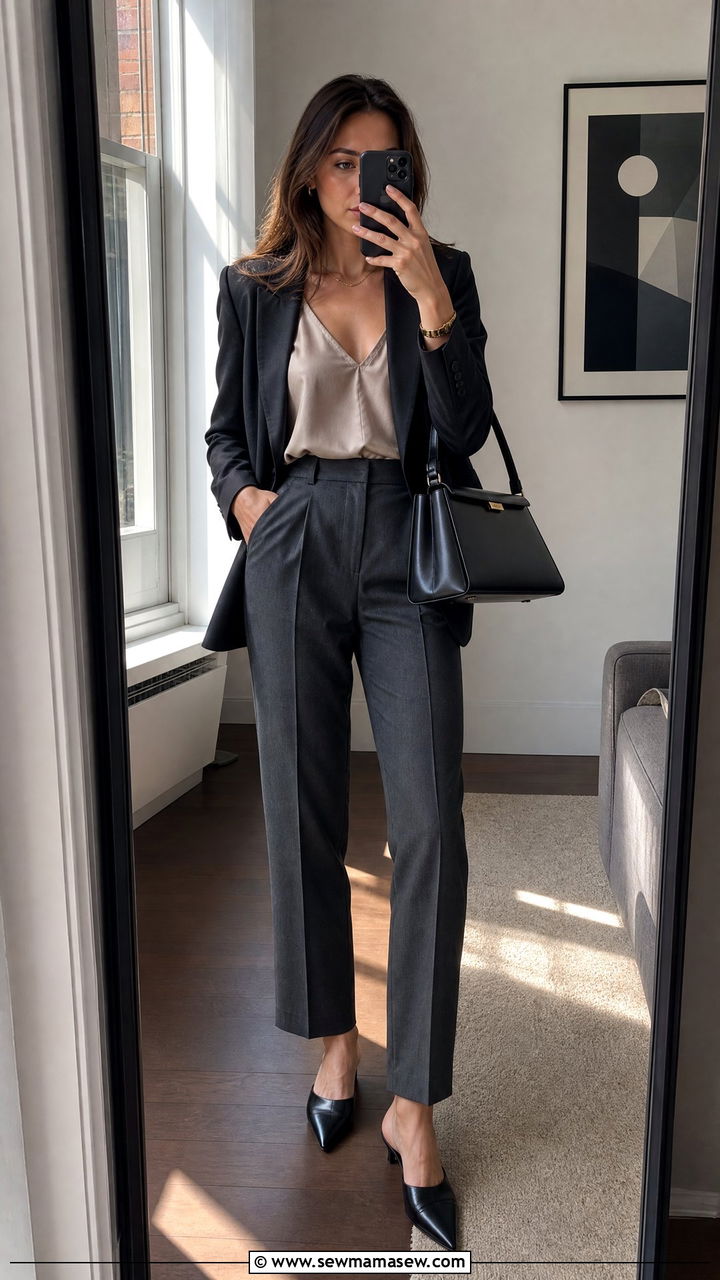 High waisted trousers with silk camisole outfit - 30 Management consultant outfit ideas