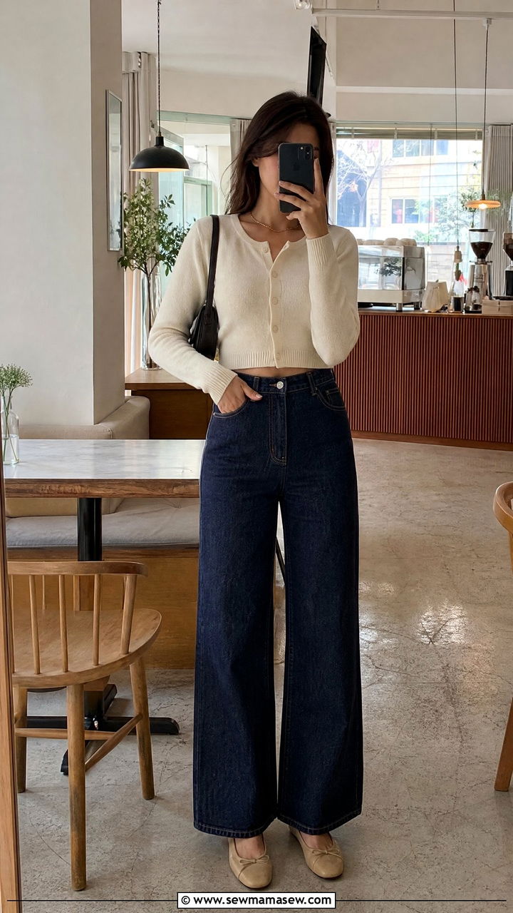 High waisted wide leg jeans with a cropped cardigan - 25 fashion inspo outfits 2026