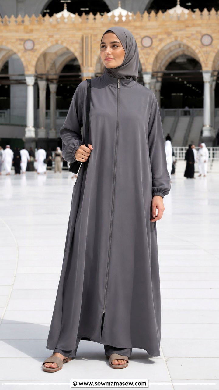 HighNeck Abaya with Front Zip for Umrah - 30 Modest outfit ideas for Umrah