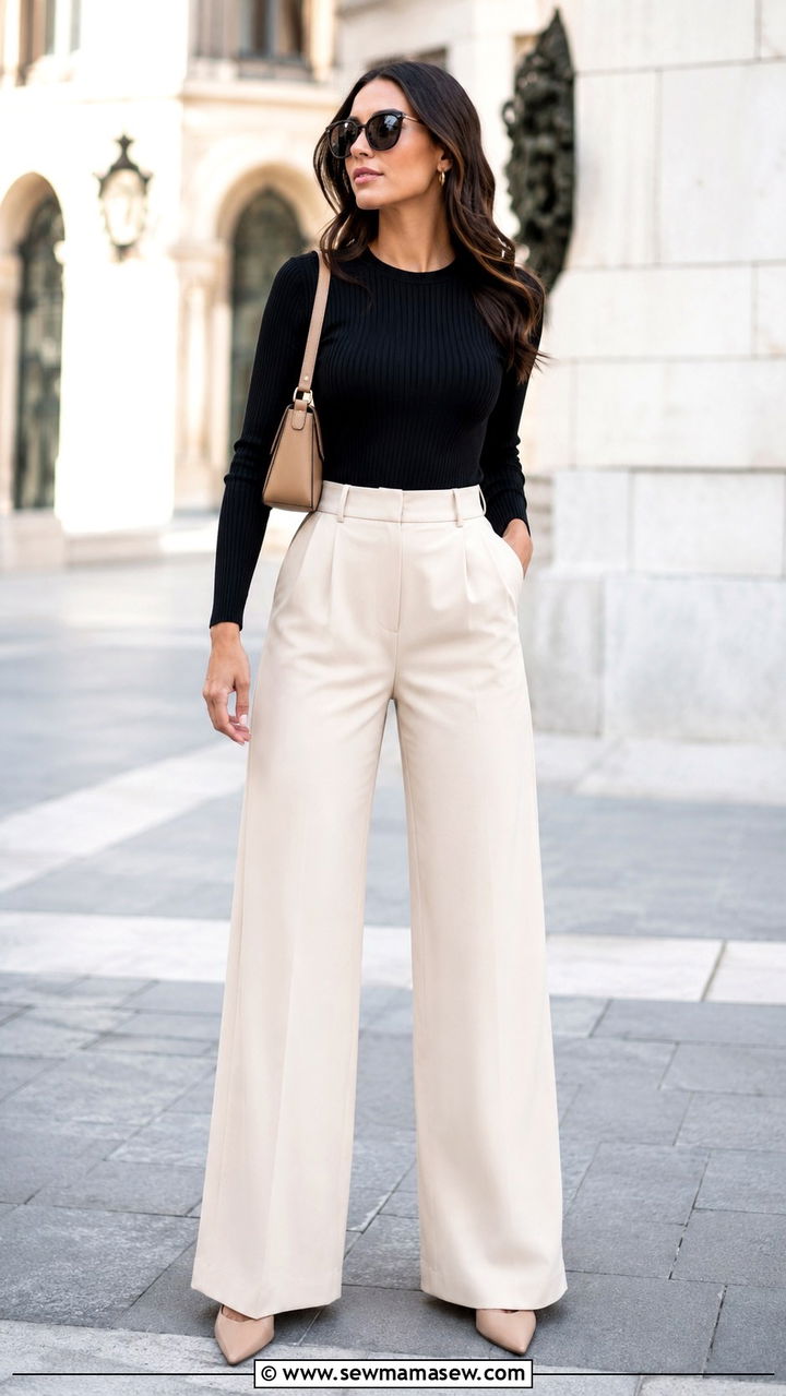 HighWaisted WideLeg Pants With A Fitted Top For Slim Thighs - 25 Outfit ideas for slim thighs