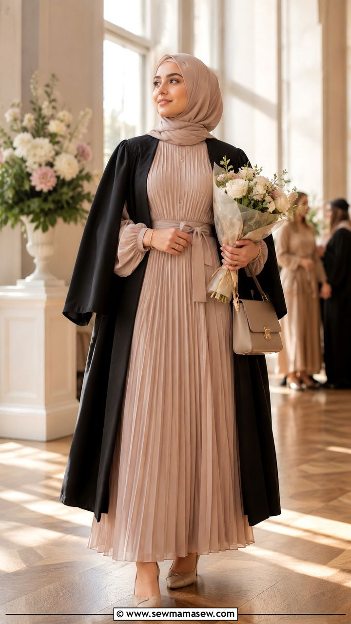 Hijab Graduation Outfit With Pleated Maxi Dress - 30 modest graduation outfit ideas