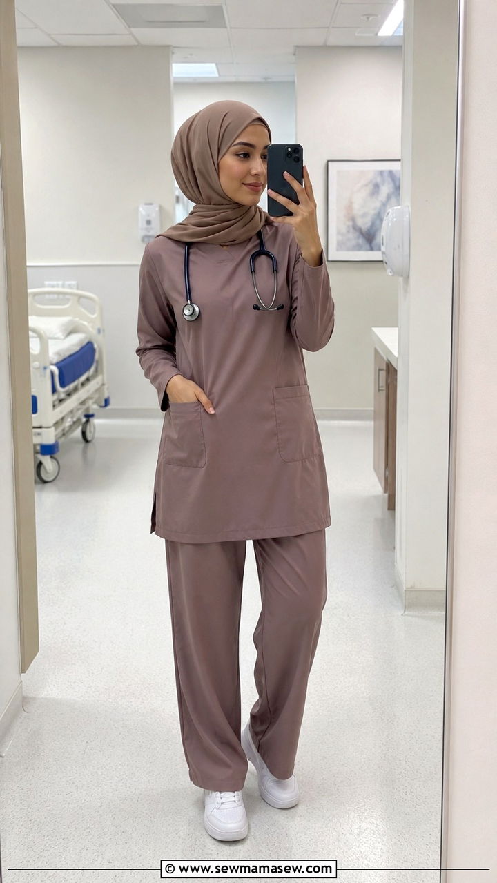 Hijab Scrub Set With Long Tunic And Trousers - 20 Modest outfit ideas for nurse