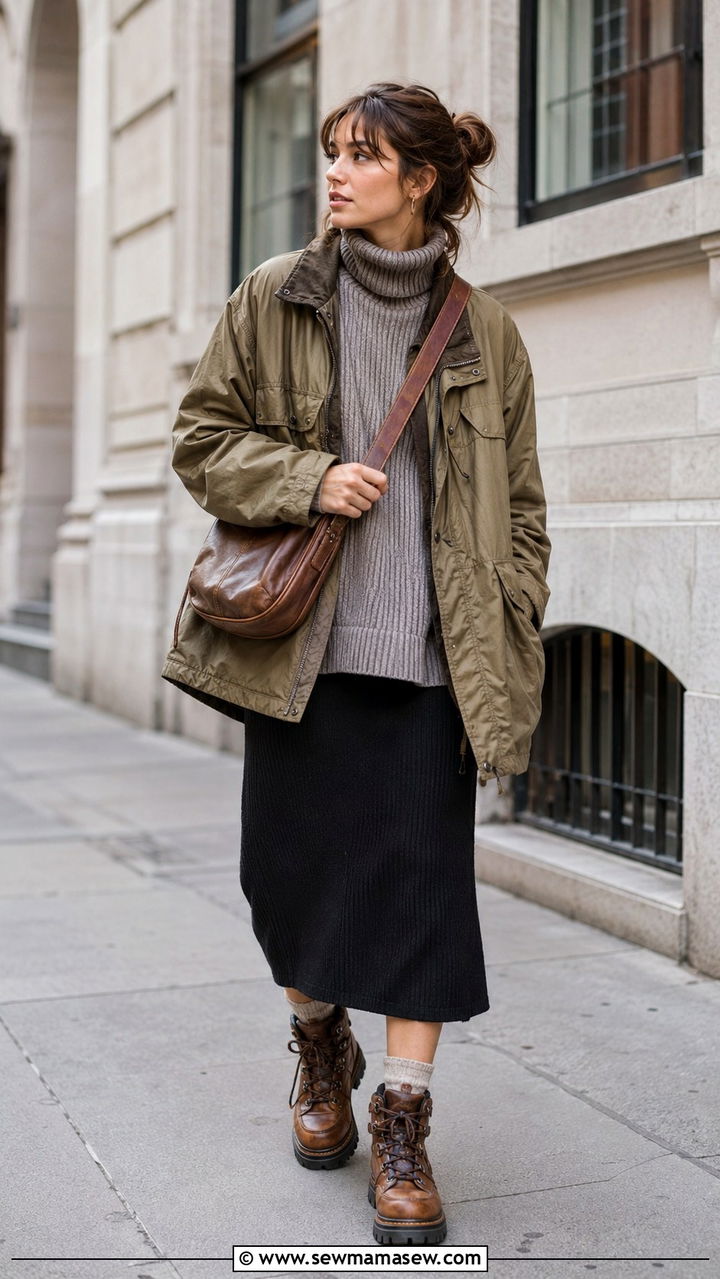 Hiking boots and skirt outfit gorpcore - 30 Gorpcore outfit ideas