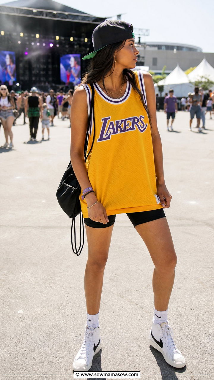 Hip Hop Concert Outfit Basketball Jersey With Biker Shorts - 25 Hip hop concert outfit ideas