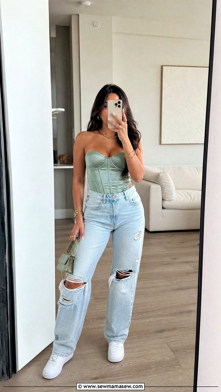 Hip Hop Concert Outfit Corset Top With Ripped Boyfriend Jeans - 25 Hip hop concert outfit ideas