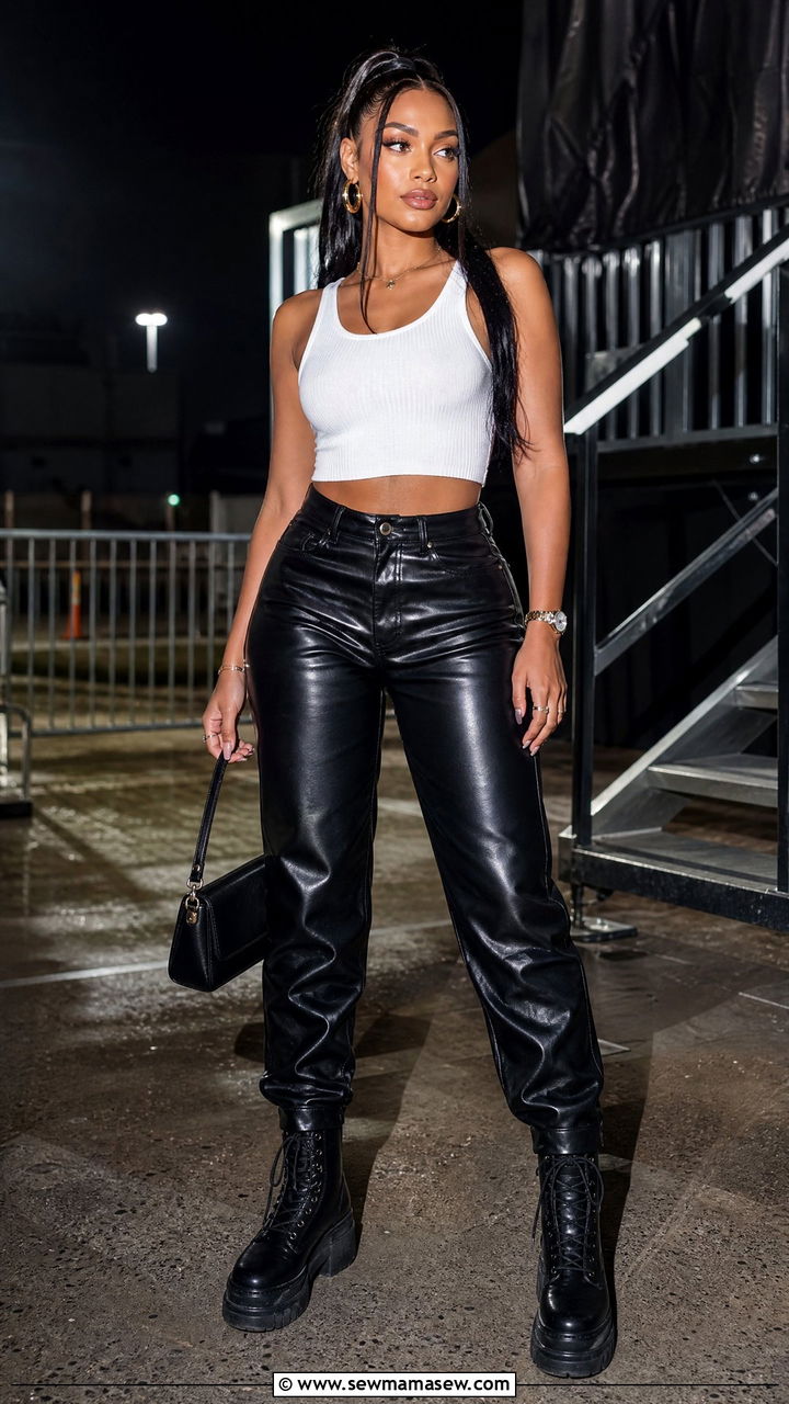 Hip Hop Concert Outfit Faux Leather Pants With Crop Top - 25 Hip hop concert outfit ideas