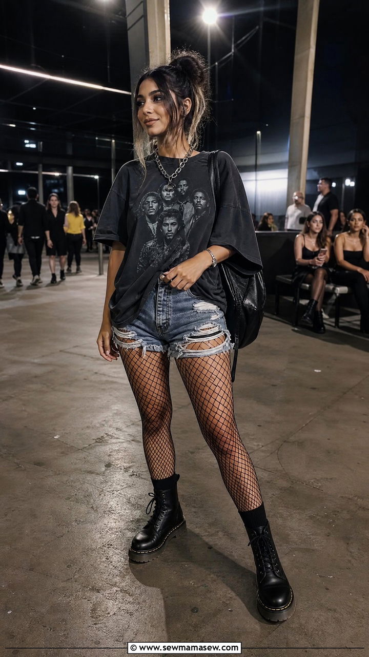 Hip Hop Concert Outfit Fishnet Tights With Combat Boots - 25 Hip hop concert outfit ideas