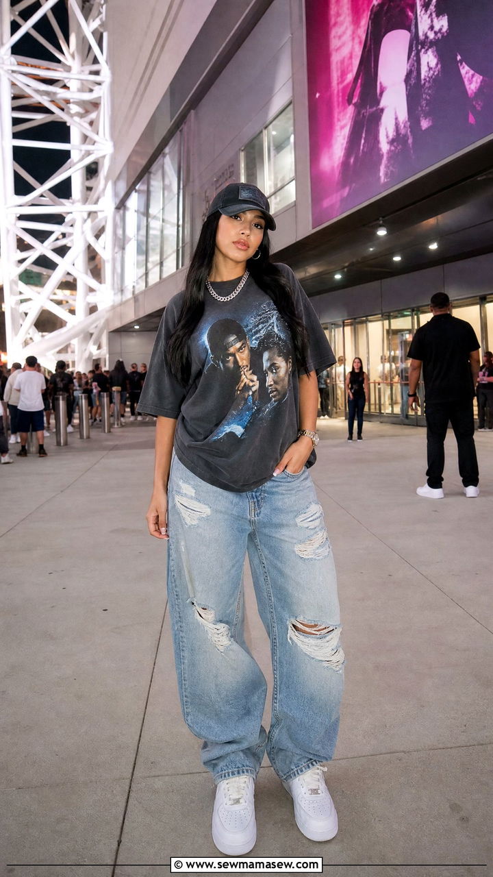 Hip Hop Concert Outfit Graphic Tee And Baggy Jeans - 25 Hip hop concert outfit ideas