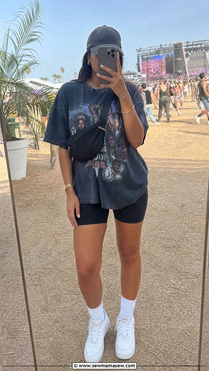 Hip Hop Concert Outfit Oversized Graphic Tee With Biker Shorts - 25 Hip hop concert outfit ideas