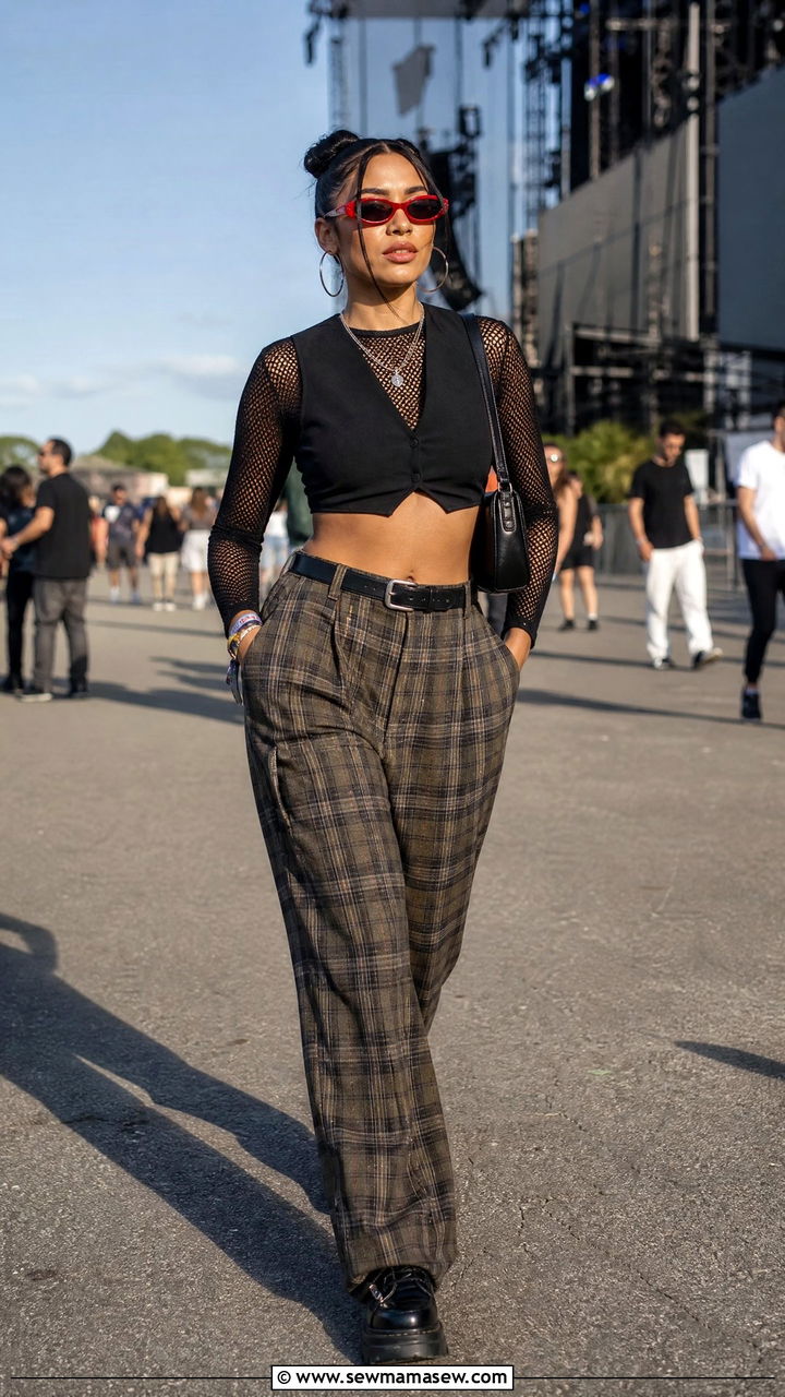 Hip Hop Concert Outfit Plaid Trousers With Cropped Vest - 25 Hip hop concert outfit ideas