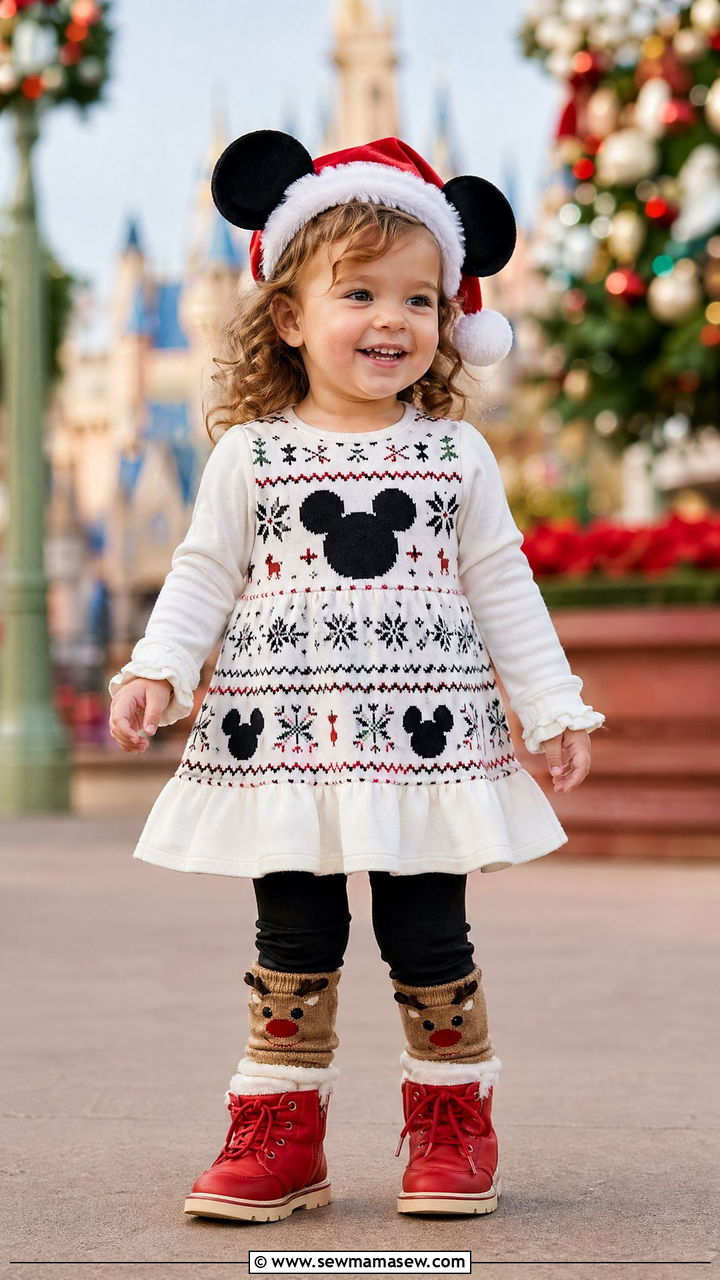 Holiday Nordic Mickey Dress and Leggings - 35 Disney outfit ideas for toddlers