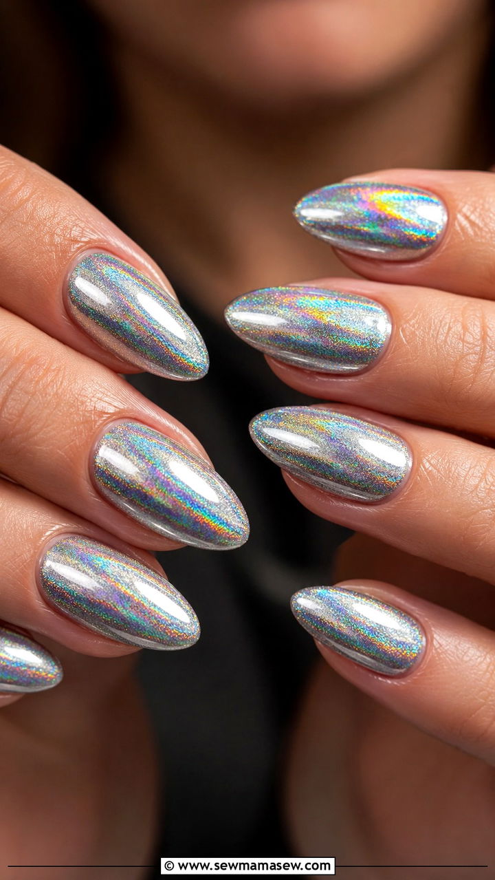 Holographic Silver Gel Nails - 50 gel polish