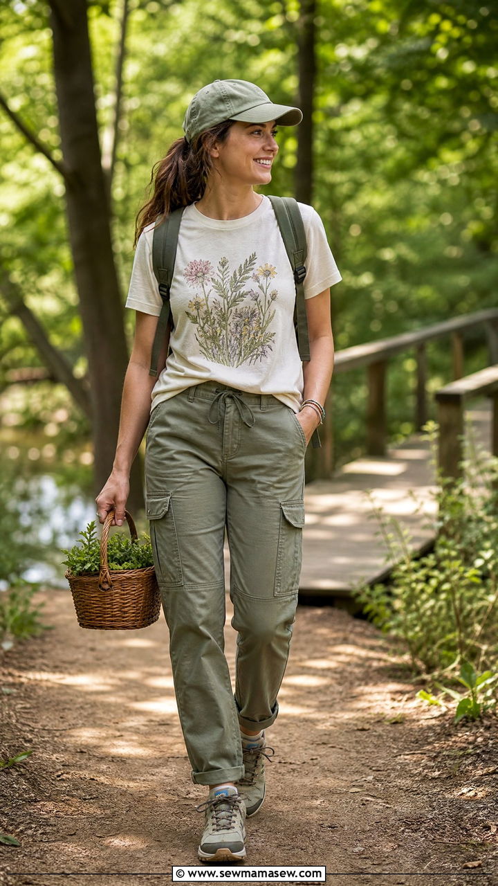 Homeschool Mom Cargo Pants and Graphic Tee - 25 Homeschool mom outfit ideas