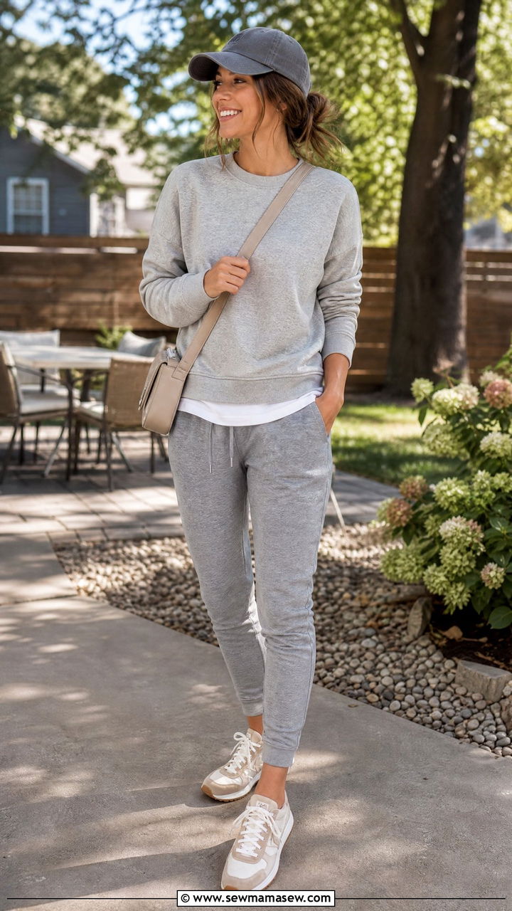 Homeschool Mom Joggers and Sweatshirt - 25 Homeschool mom outfit ideas