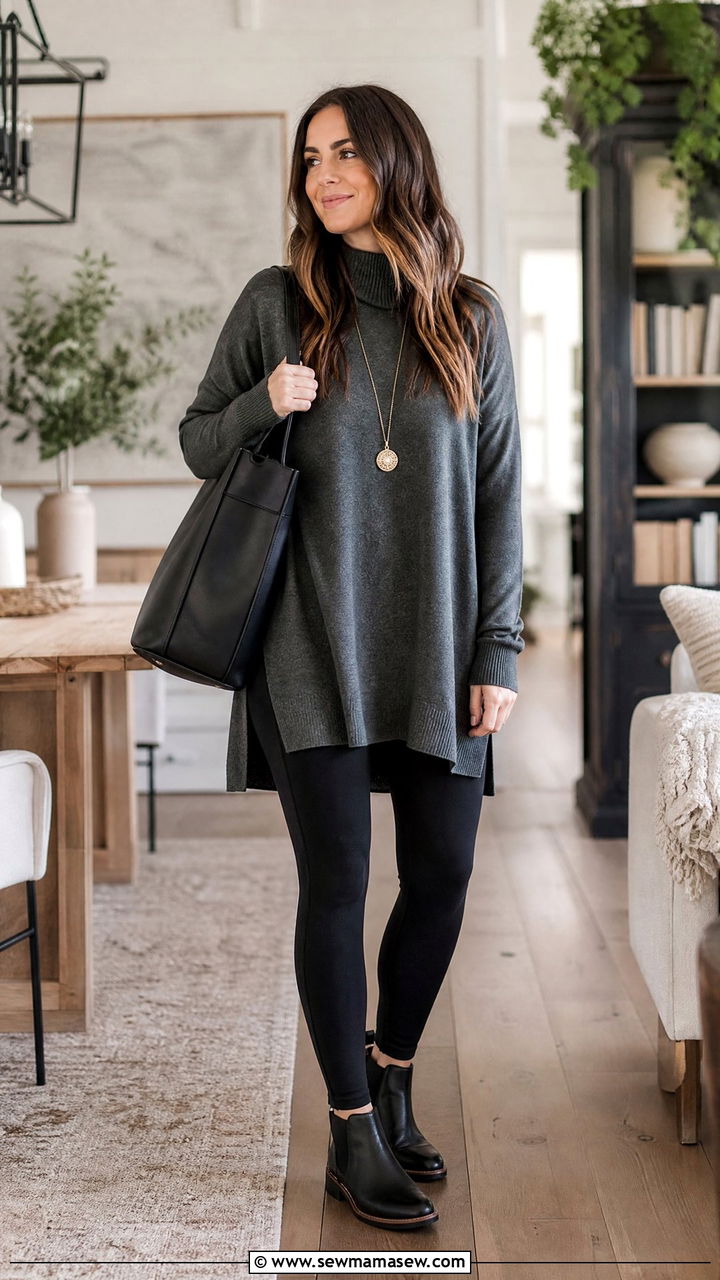 Homeschool Mom Tunic Sweater With Leggings - 25 Homeschool mom outfit ideas