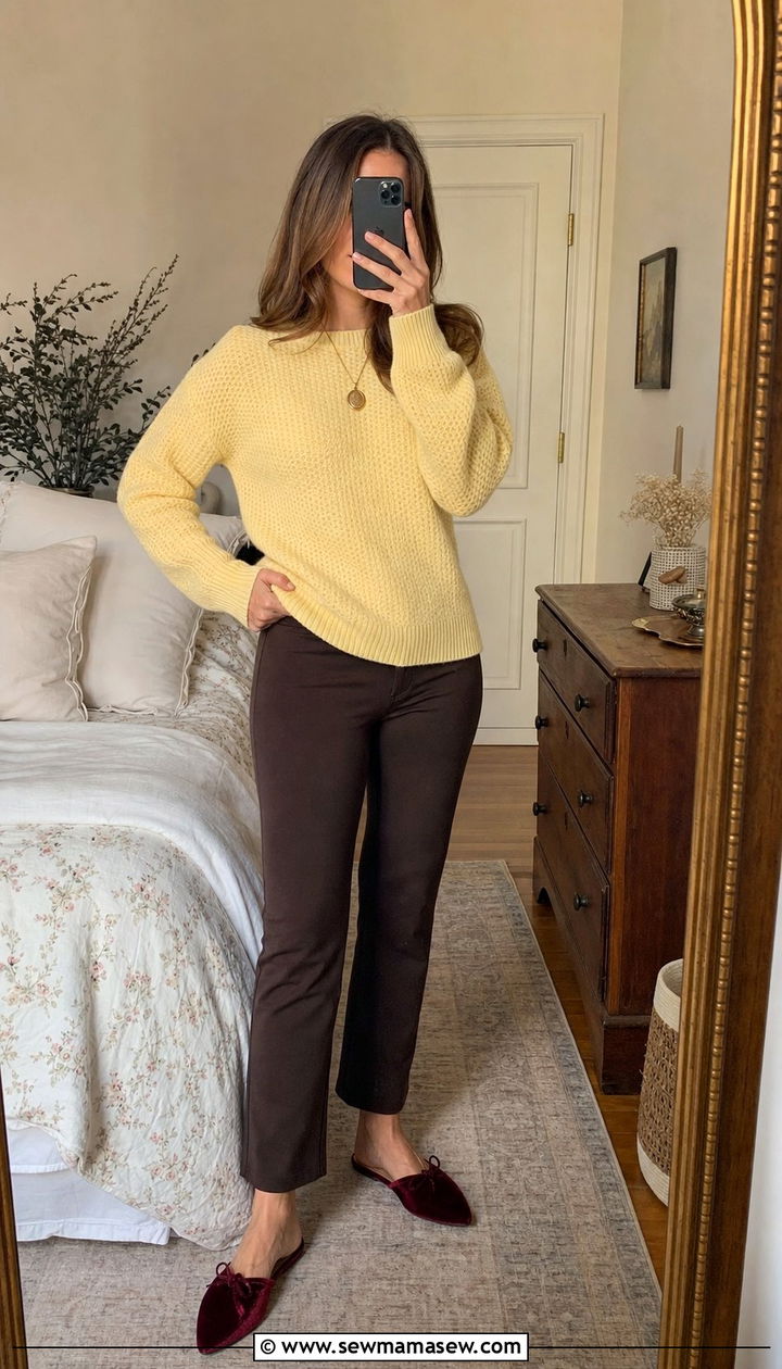Honeycomb sweater with stretch ponte pants - 25 Spring at home outfit ideas