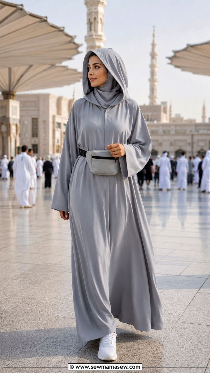 Hooded Abaya With Sport Sneakers - 20 Modest outfit ideas for Hajj