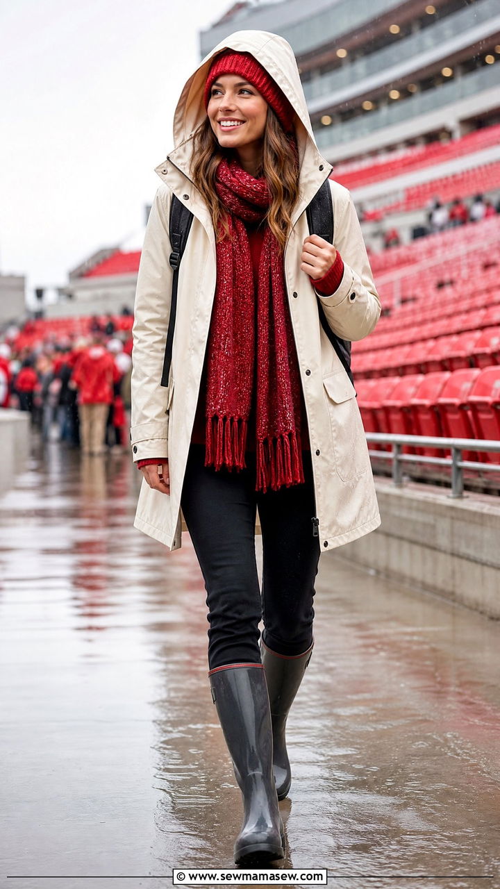 Hooded Raincoat With Coordinated Team Color Layers - 25 Gameday outfit ideas rainy weather