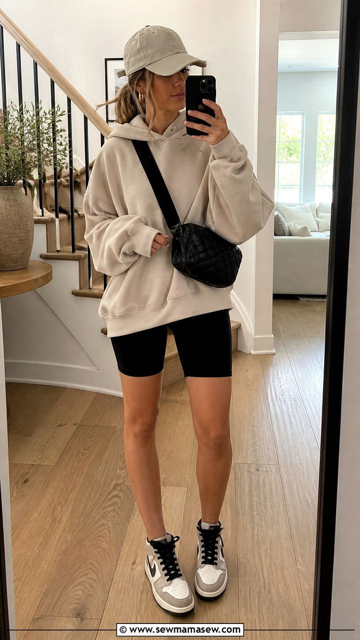 Hoodie And Biker Shorts Mom Outfit - 40 Stylish outfits for moms