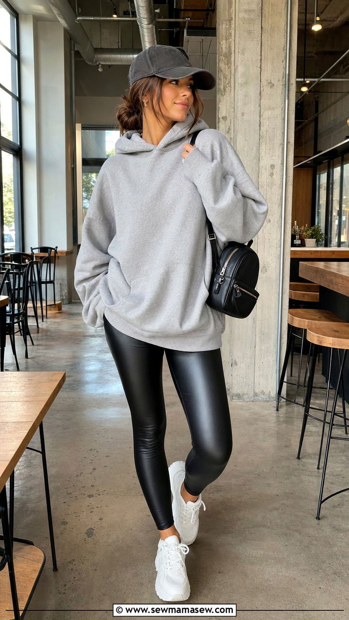 Hoodie And Faux Leather Leggings - 35 Casual brunch outfits