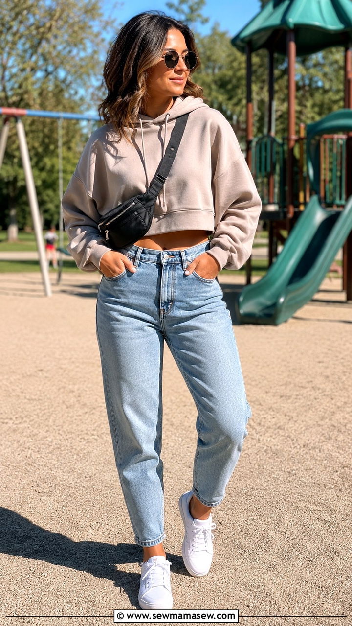 Hoodie And Mom Jeans With Sneakers - 25 Mom uniform outfit ideas