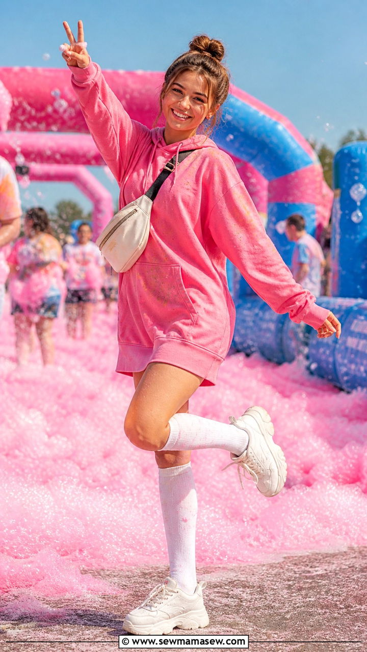 Hoodie Dress and High Socks with Chunky Trainers - 20 5K outfit ideas