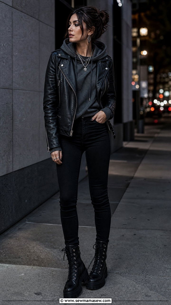 Hoodie Under a Leather Jacket Outfit - 35 How to style a hoodie
