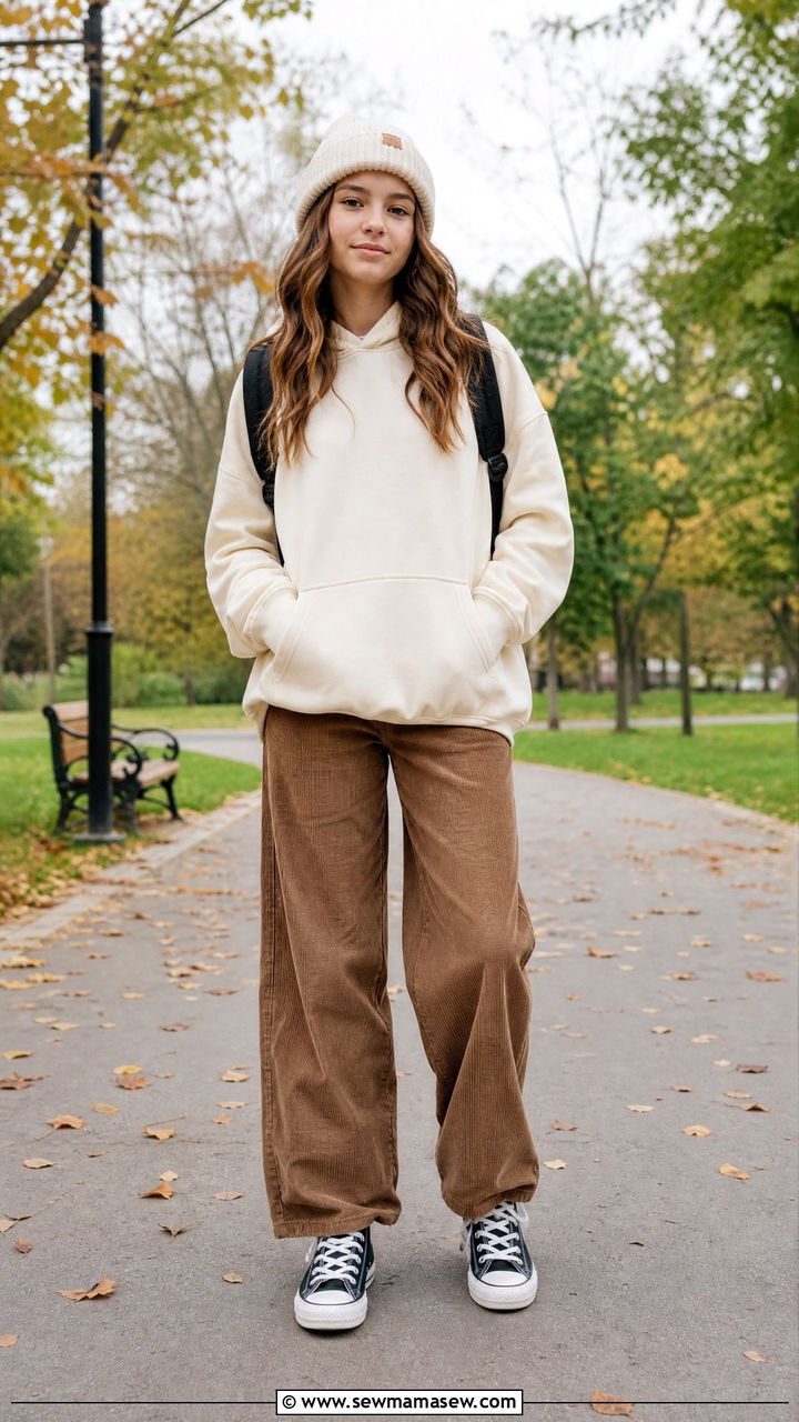 Hoodie With Corduroy Pants And High Top Sneakers - 35 Middle school outfit ideas