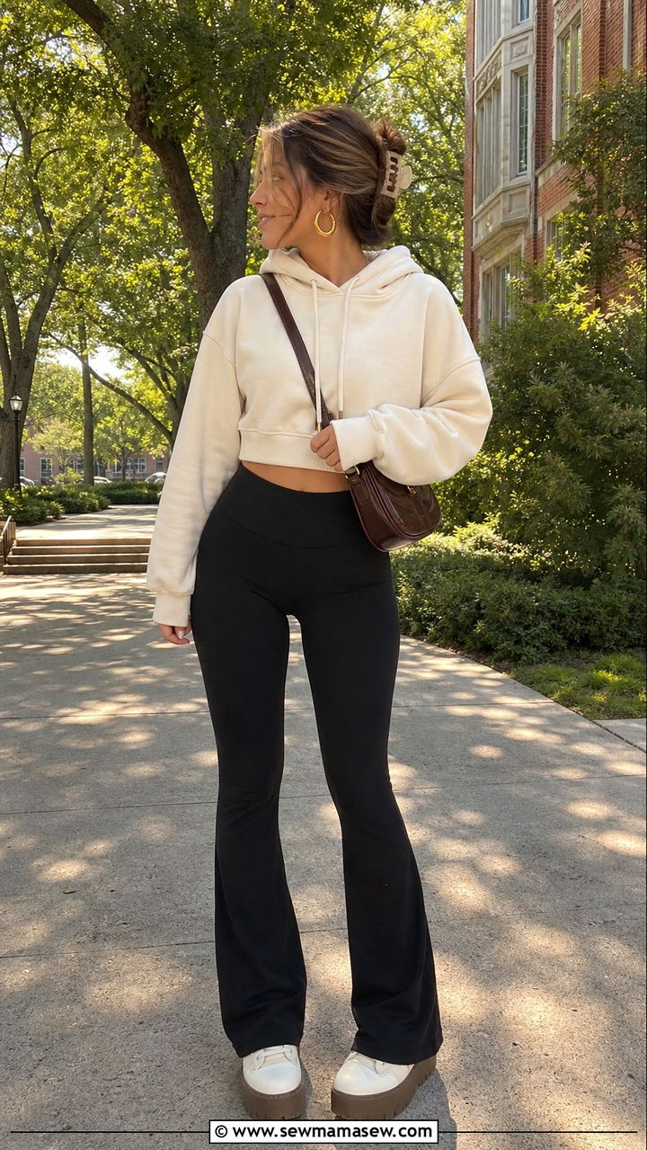 Hoodie With Flare Leggings College - 40 College outfit ideas