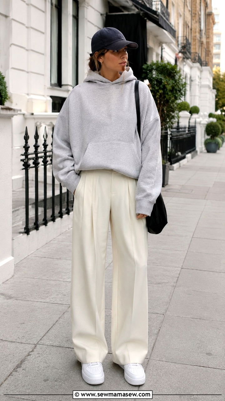 Hoodie With Pleated Trousers - 25 Androgynous outfit ideas