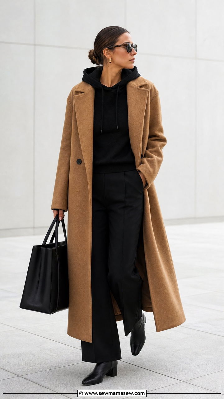 Hoodie With a Long Wool Coat - 35 How to style a hoodie