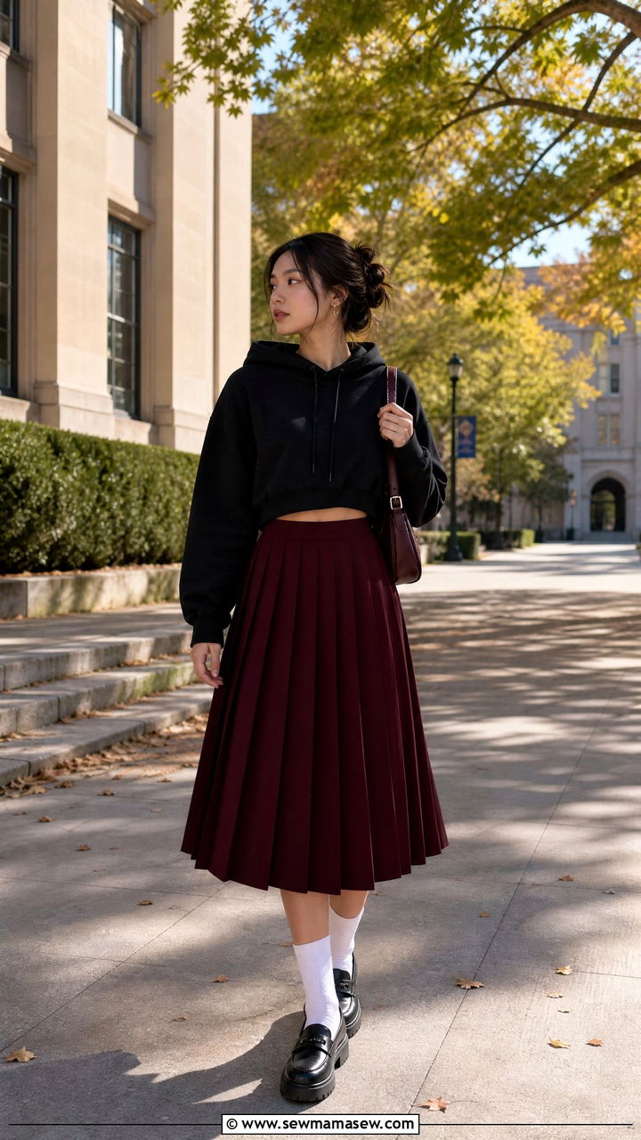 Hoodie With a Pleated Skirt Look - 35 How to style a hoodie