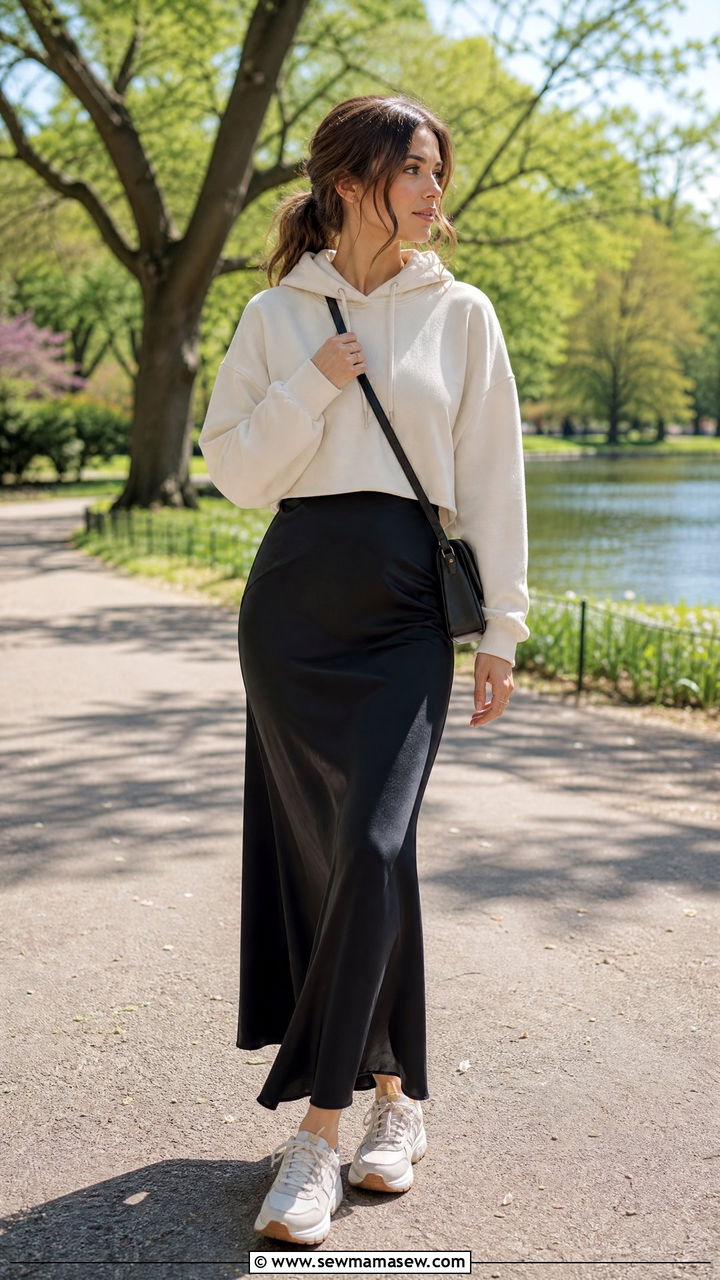 Hoodie Worn Over a Maxi Dress - 35 How to style a hoodie