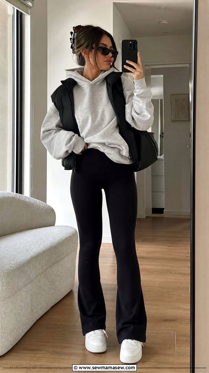 Hoodie and Flared Leggings Outfit - 25 Hot girl walk outfit ideas