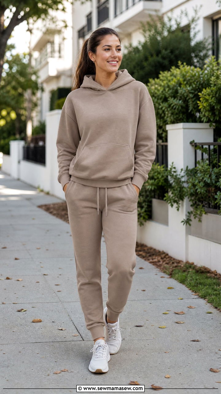 Hoodie and Jogger Matching Set With Sneakers - 25 Cardio walk outfit ideas
