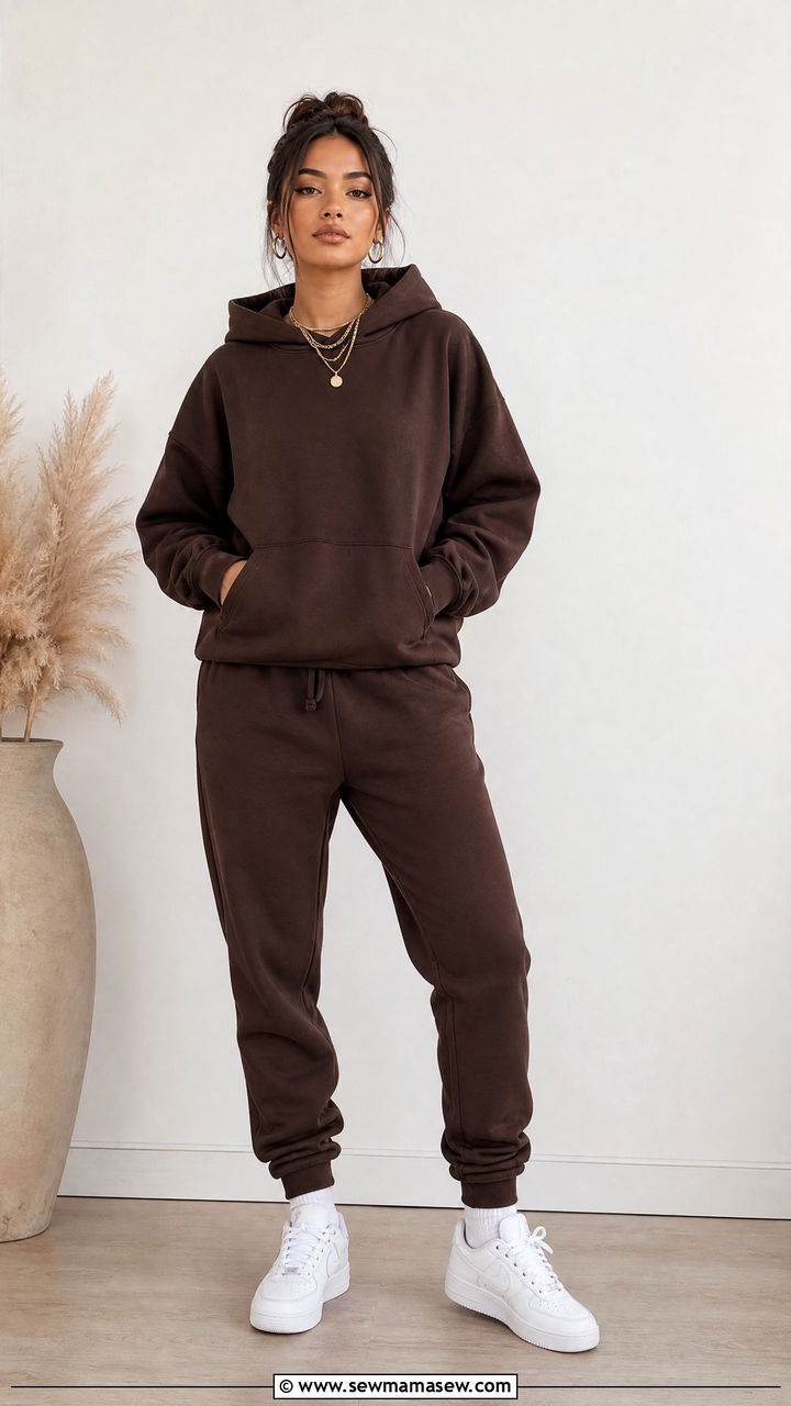 Hoodie and Joggers Matching Set With Gold Jewelry - 25 Hoodie and joggers matching set outfit ideas