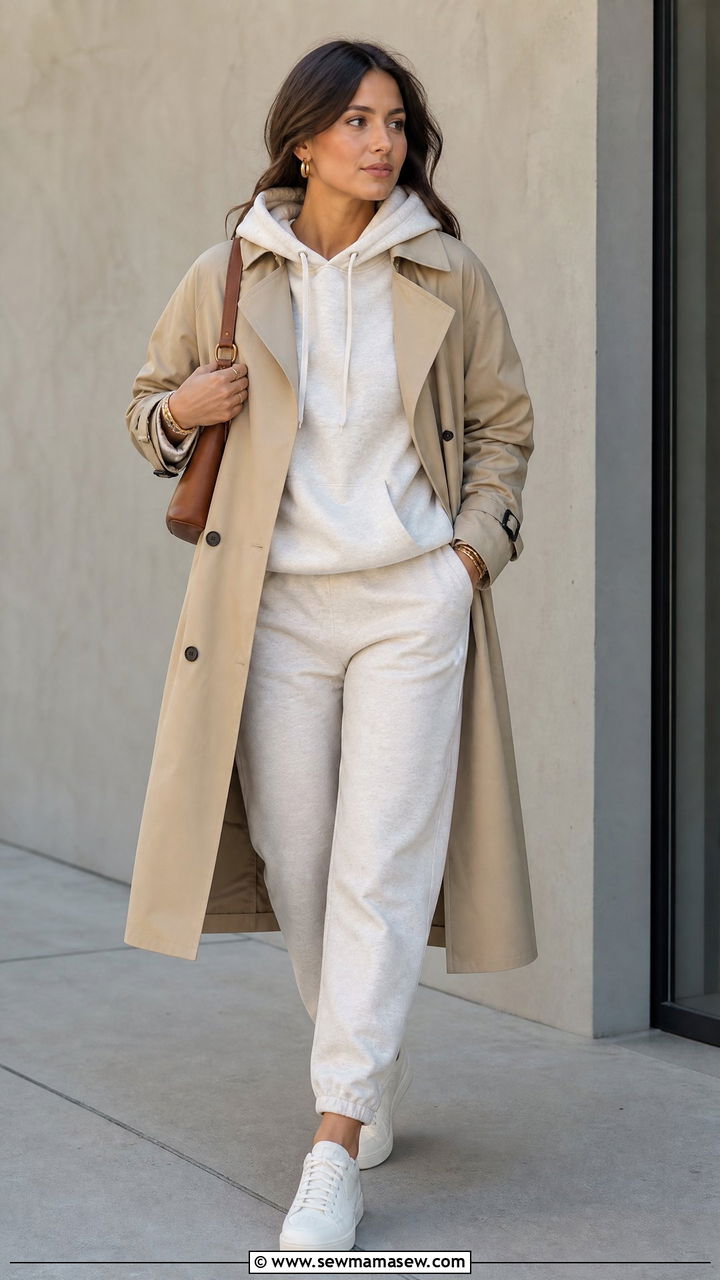 Hoodie and Joggers Matching Set With Trench Coat - 25 Hoodie and joggers matching set outfit ideas
