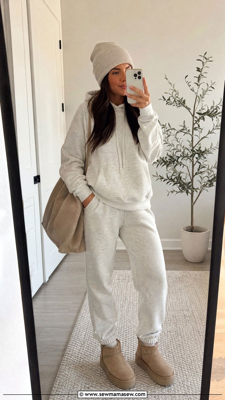 Hoodie and Joggers Set With Beanie and UGG Boots - 25 Hoodie and joggers matching set outfit ideas