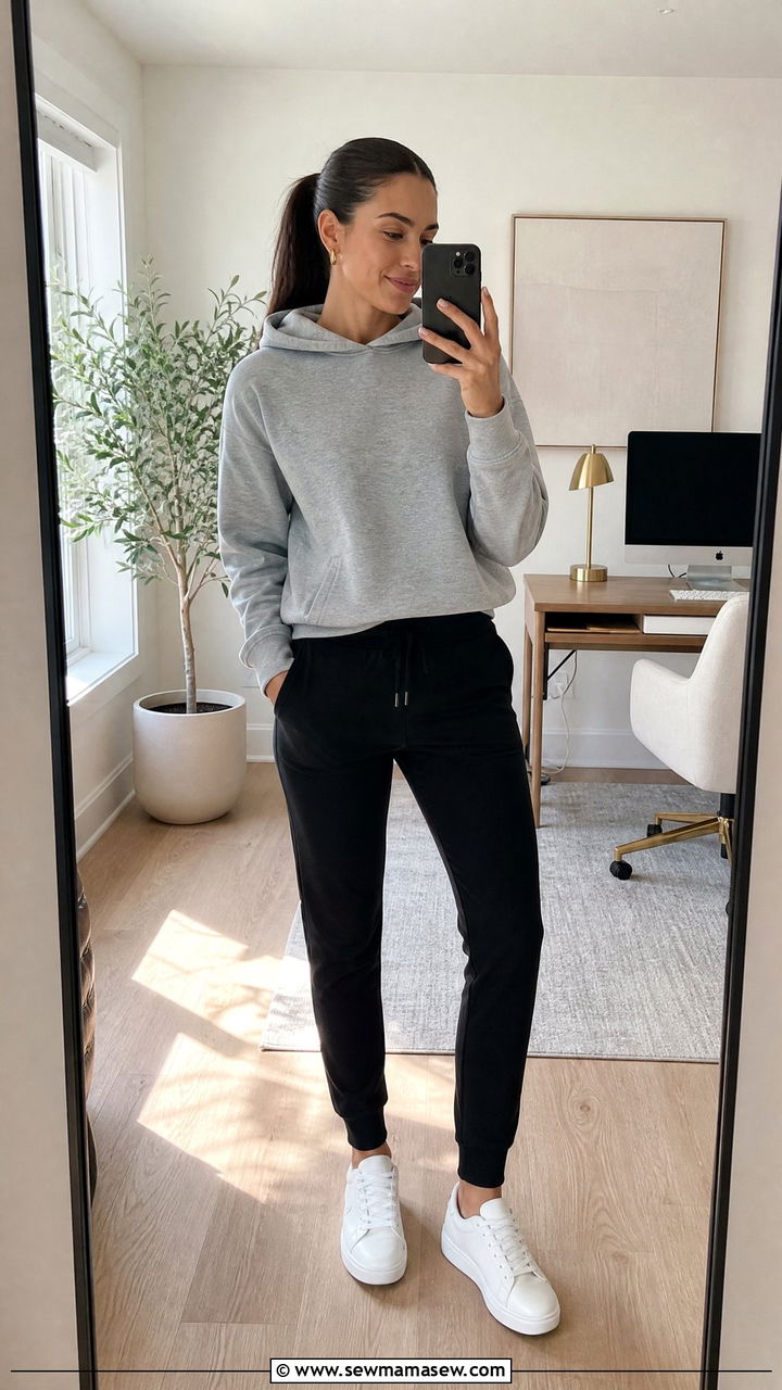 Hoodie and Tailored Joggers Home Office Outfit - 25 Home office outfit ideas