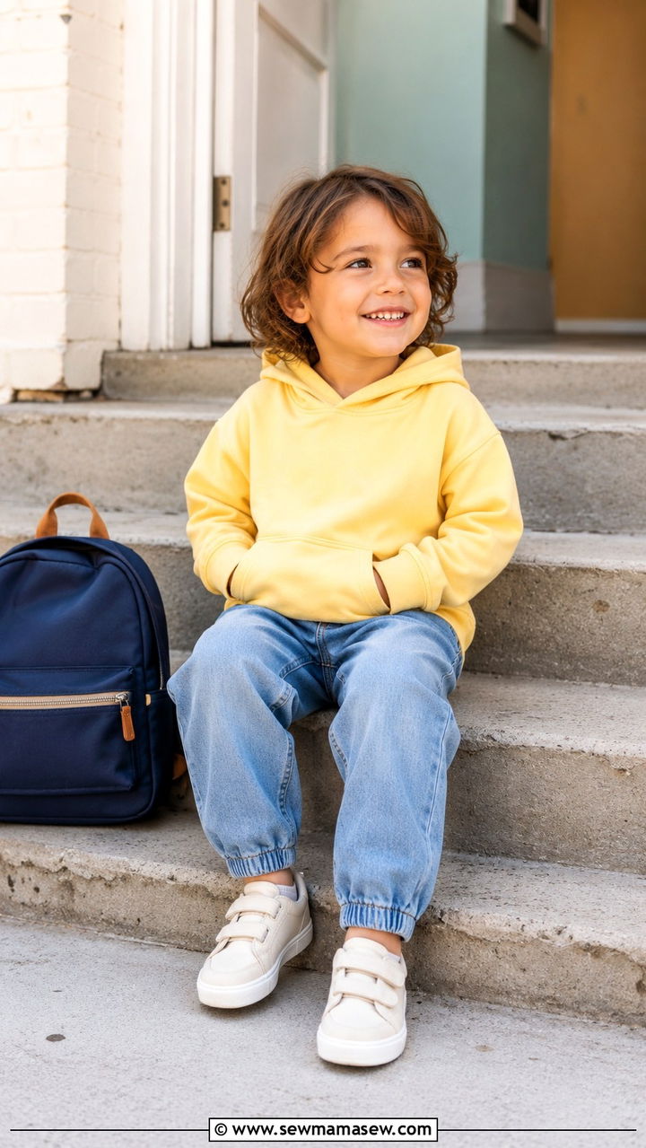 Hoodie and elastic waist jeans outfit - 30 Kids back to school outfit ideas