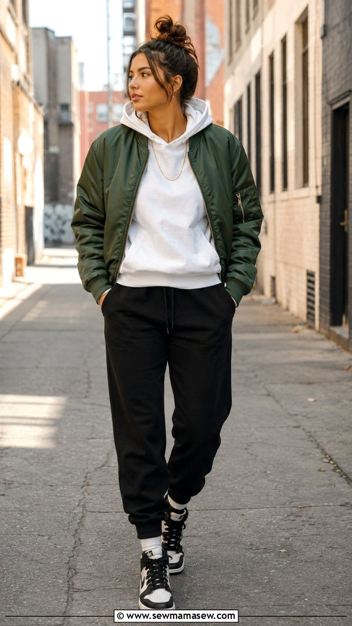 Hoodie and joggers with bomber jacket - 30 Hoodie and joggers outfit ideas